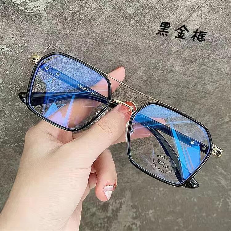 Double Beam Glasses Retro Flat Light Glasses Frame Internet Celebrities With The Same Degree Anti-Blue Myopia Glasses Glasses Frame