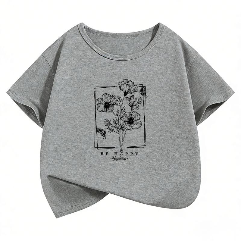 Be Happy Vintage Flower Butterfly T Shirts Gothic Kids Children's T-shirt Boys Girls Casual Top Tee Summer Spring