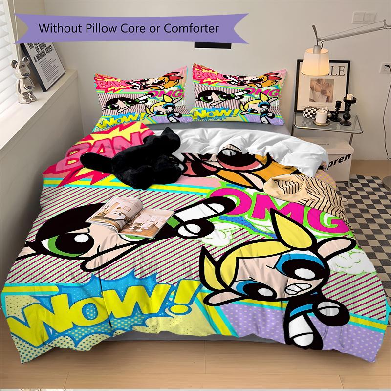 3Pcs Powerpuff Girls Action Bedding Set Quilt Cover Pillowcase Home Christmas Xmas Halloween Gift 1 Duvet Cover 2 Pillowcase M92938
