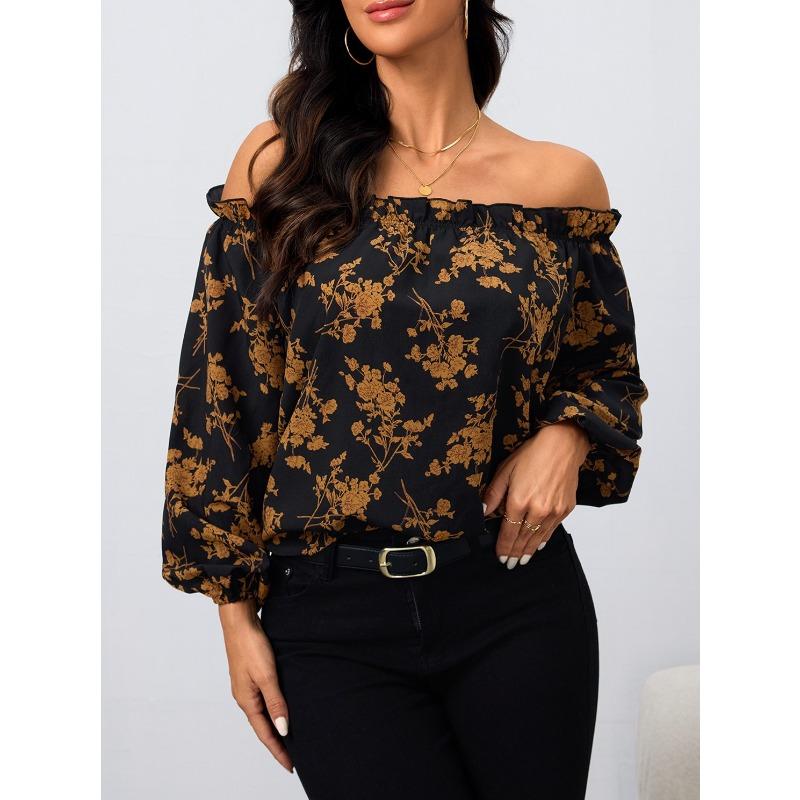 Женский весенний новый топ с открытыми плечами и цветочным принтом