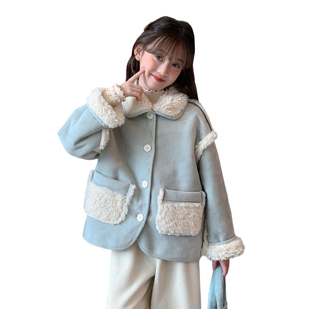 Girls' Fleece-Lined Fluffy Sweater Coat - 2025 Korean Style Lamb Wool Overcoat