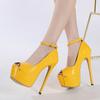Runway Sexy 16CM Stiletto Women Pumps Yellow Snake Print Leather Ankle Strap Sandal Platform High Heels Banquet Party Shoe