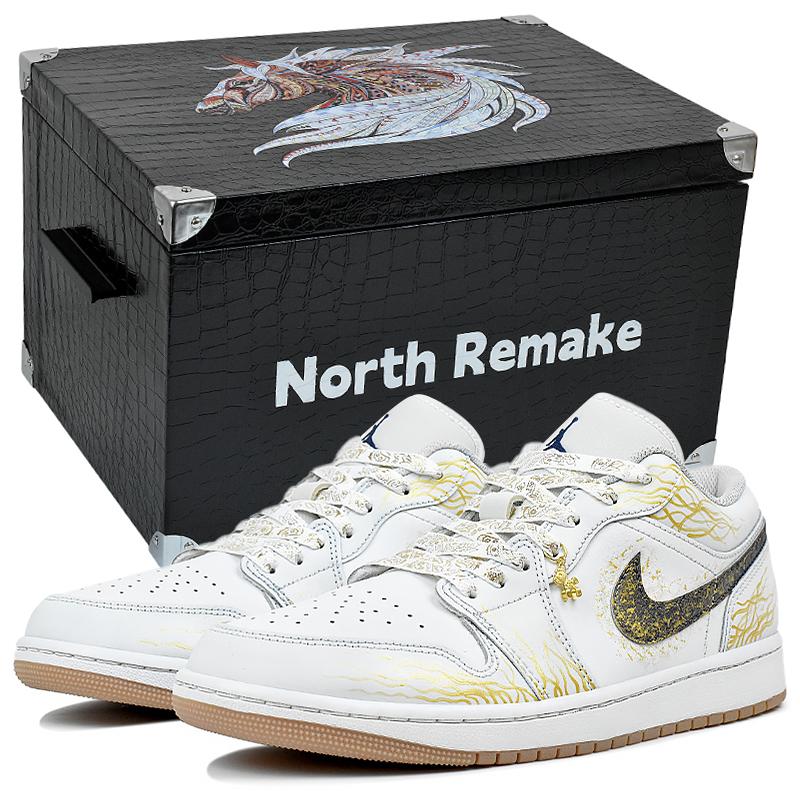 Jordan Air Jordan 1 Износостойкие Низкие Винтажные Баскетбольные Кроссовки Мужские Белый Золотой 553558-146(Team96-S-BOX)