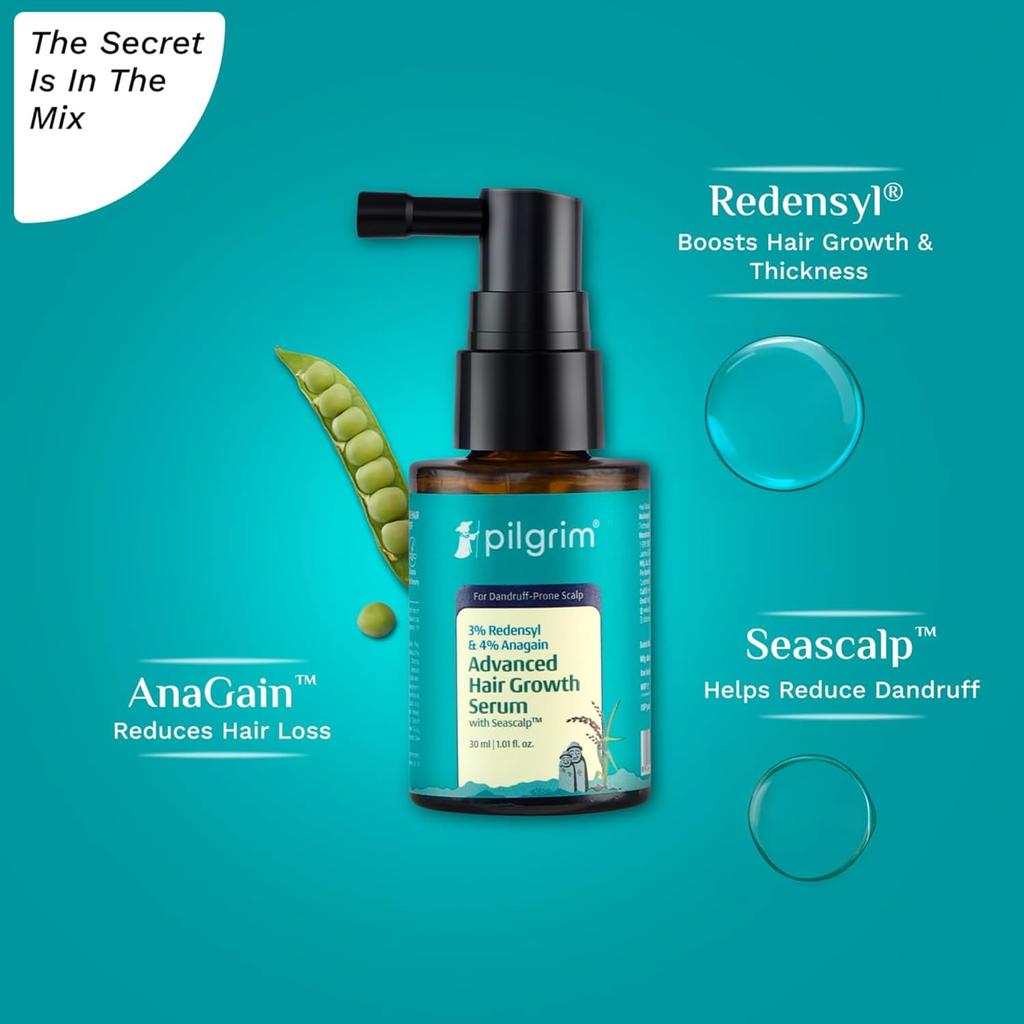 Pilgrim 3% Redensyl 4% Anagain Усовершенствованная сыворотка для роста волос 30 мл Для кожи головы, склонной к шелушению Уход для густоты волос Поддержка
