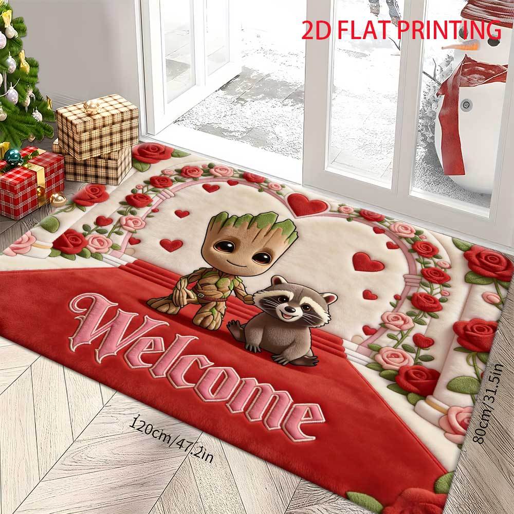 1pc Marvel 2D Flat Printing Groot Polyester Door Mat Suitable for Home Entrances, Bedroom and Bathroom Doors, Easy-to-clean Ba