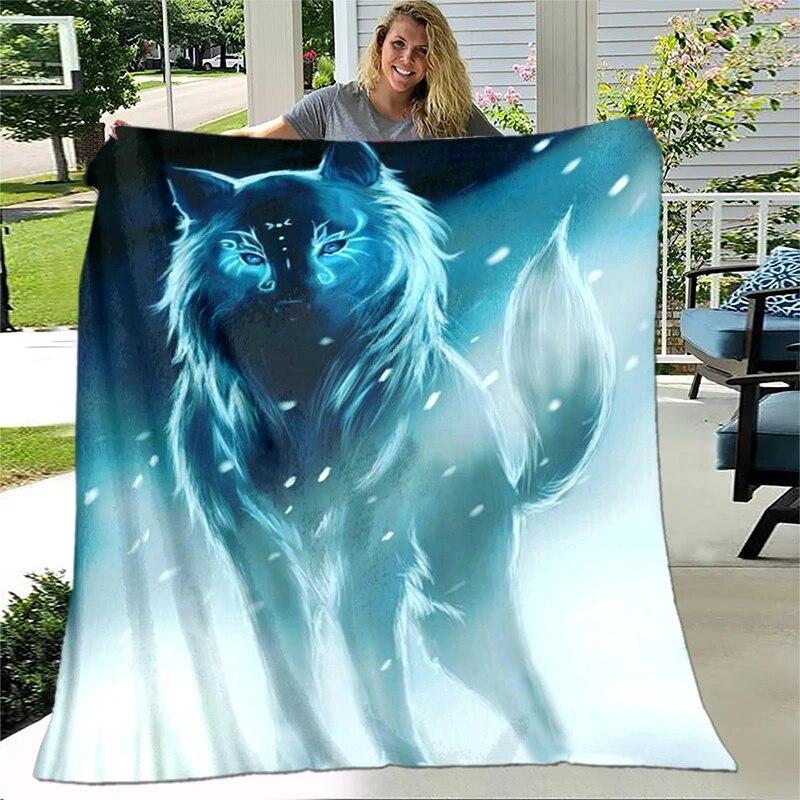 Мягкий плюшевый диван-кровать с изображением волка в стиле фэнтези, одеяла для пикника с героями мультфильмов, современное фланелевое одеяло Gedruckt Bettdecke Geschenk, подарок