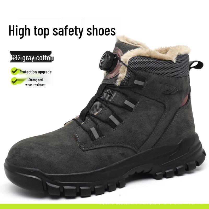 Мужские рабочие ботинки с высоким берцем и стальным носком Temu - Хлопок, Защита от ударов, Защита от проколов, Мягкая подошва для комфорта