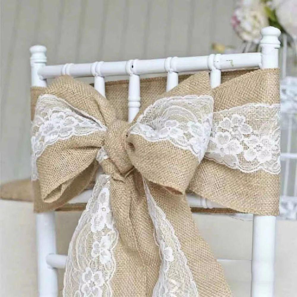 Vintage Lace Seat Back Strap Handmade Lace Linen Ribbon Roll Burlap Chair Bow Crafts Decorations