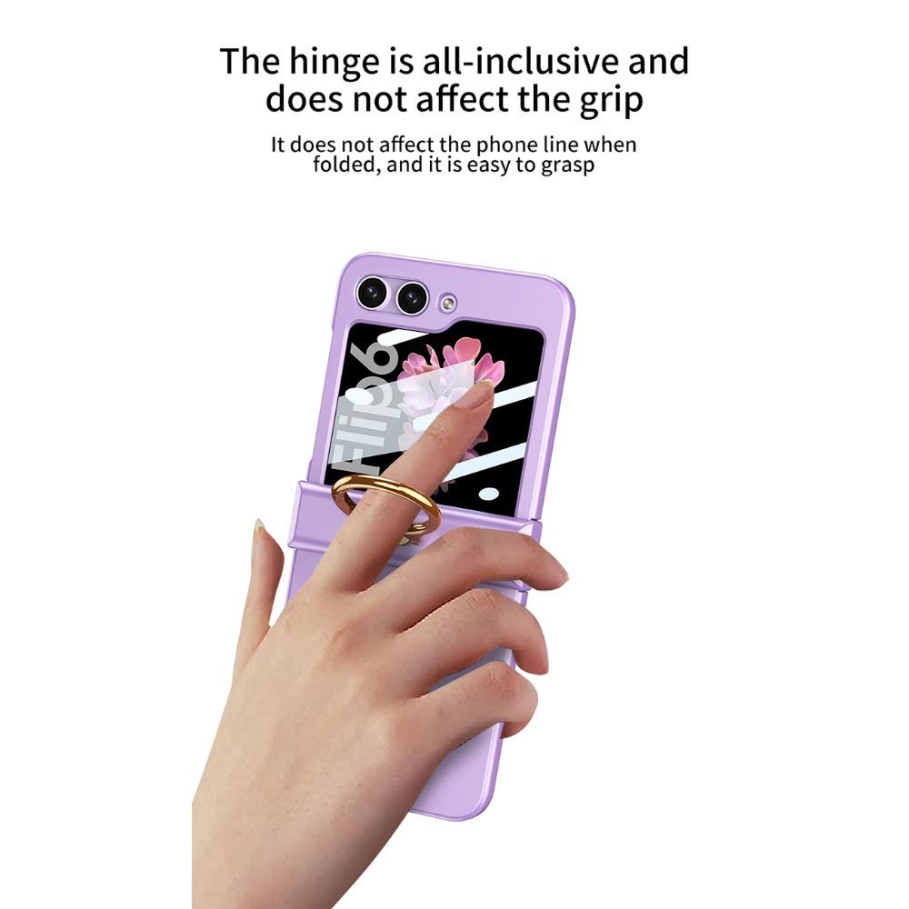 Ультратонкий жесткий защитный чехол для телефона на петлях из ПК для Samsung Galaxy Z Flip 6 5 4 3, чехол с кольцевым держателем, маленькая защитная пленка для экрана