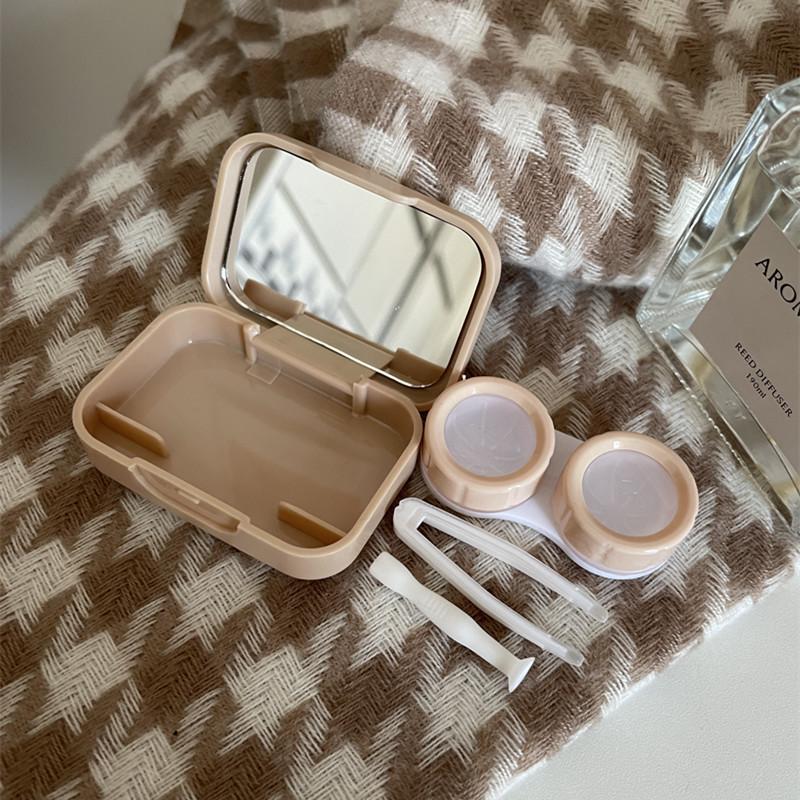 Women Portable Travel Set Color Contact Lenses Storage Box Milk Tea Frosted Lens Container Small Cat Paw Contact Lens Case
