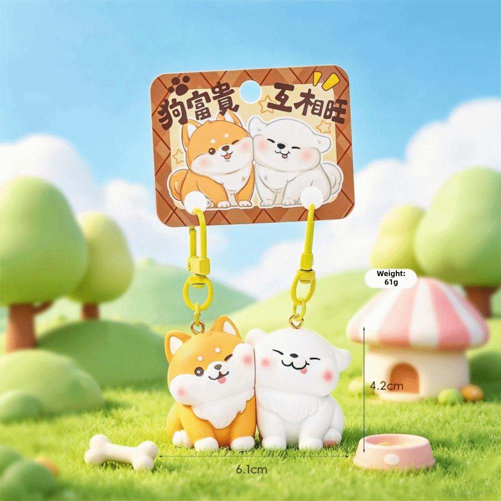 2 Pcs Set Hanging Dogs Keychain Keys Pendant Backpack Charm Cute Magnetic Puppy Keychain for Couple