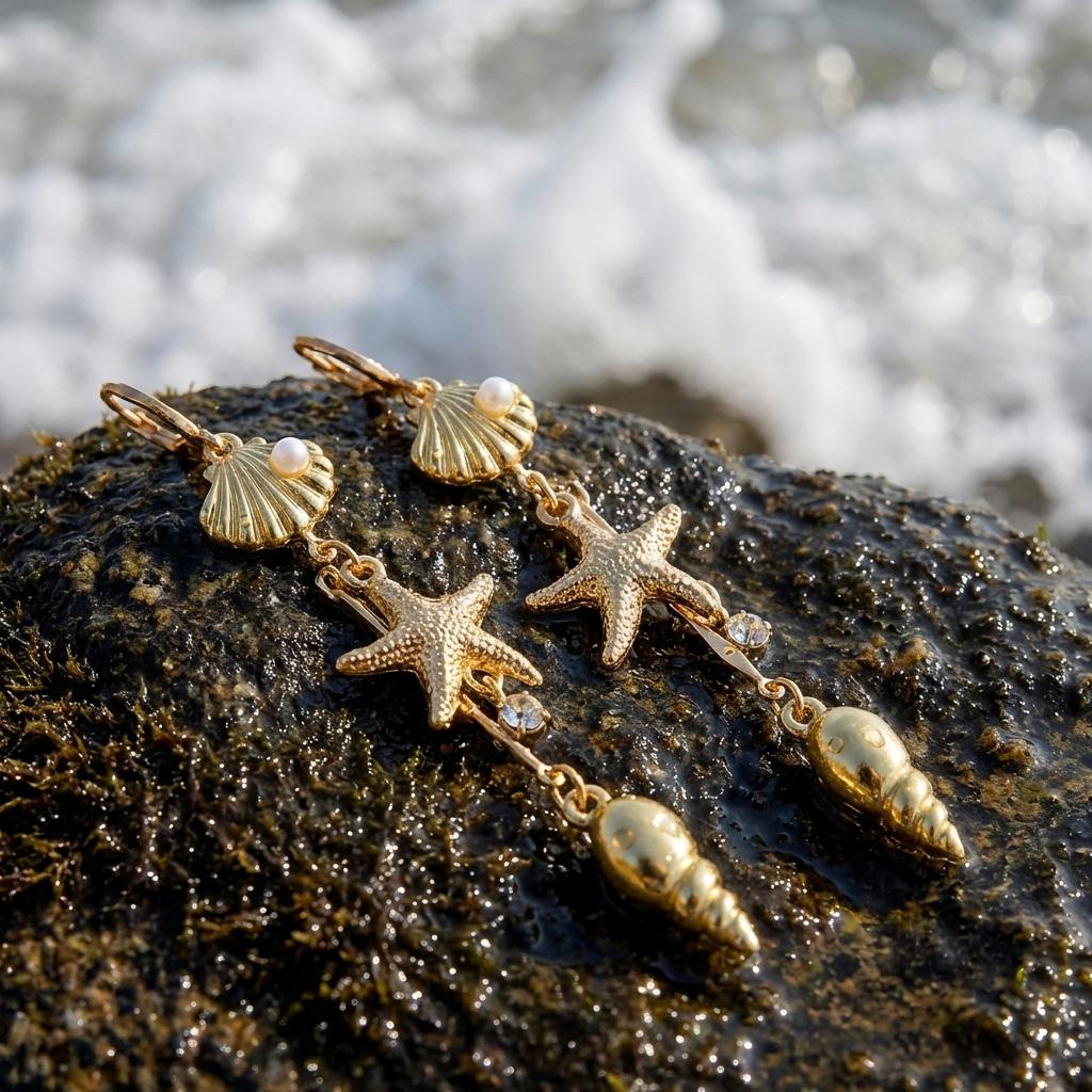 Mermaidcore Long Drop Earrings for Women Gold Color Shell Pearl Starfish Dangle Fairycore Aesthetic Summer Beach Jewelry Gift
