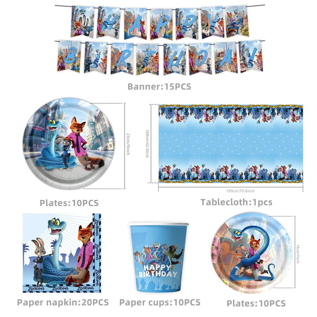 Zootopia Themed Birthday Party Decorations, Children's Birthday Banners, Paper Plates, Paper Cups, Tissues, Tablecloths, Power Strips, Party Supplies