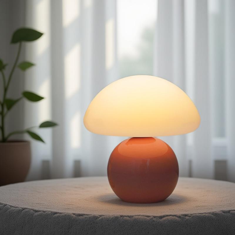 Cream Ceramic Mushroom Night Light LED Dimmable Bedside Lamp Warm Decor Lighting