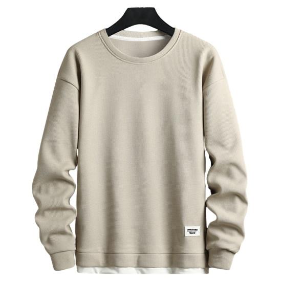 Мужской осенне-зимний топ, искусственный двухсекционный лоскутный однотонный свободный пуловер с круглым вырезом, средней длины, с длинными рукавами, мягкая уличная одежда