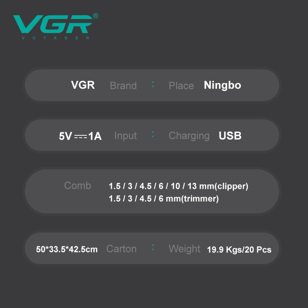 Оригинальная профессиональная машинка для стрижки волос VGR для дома, перезаряжаемый триммер для волос, металлический корпус, машинка для стрижки волос, клипсы с DLC-лезвием для мужчин, V-197 V-995, набор