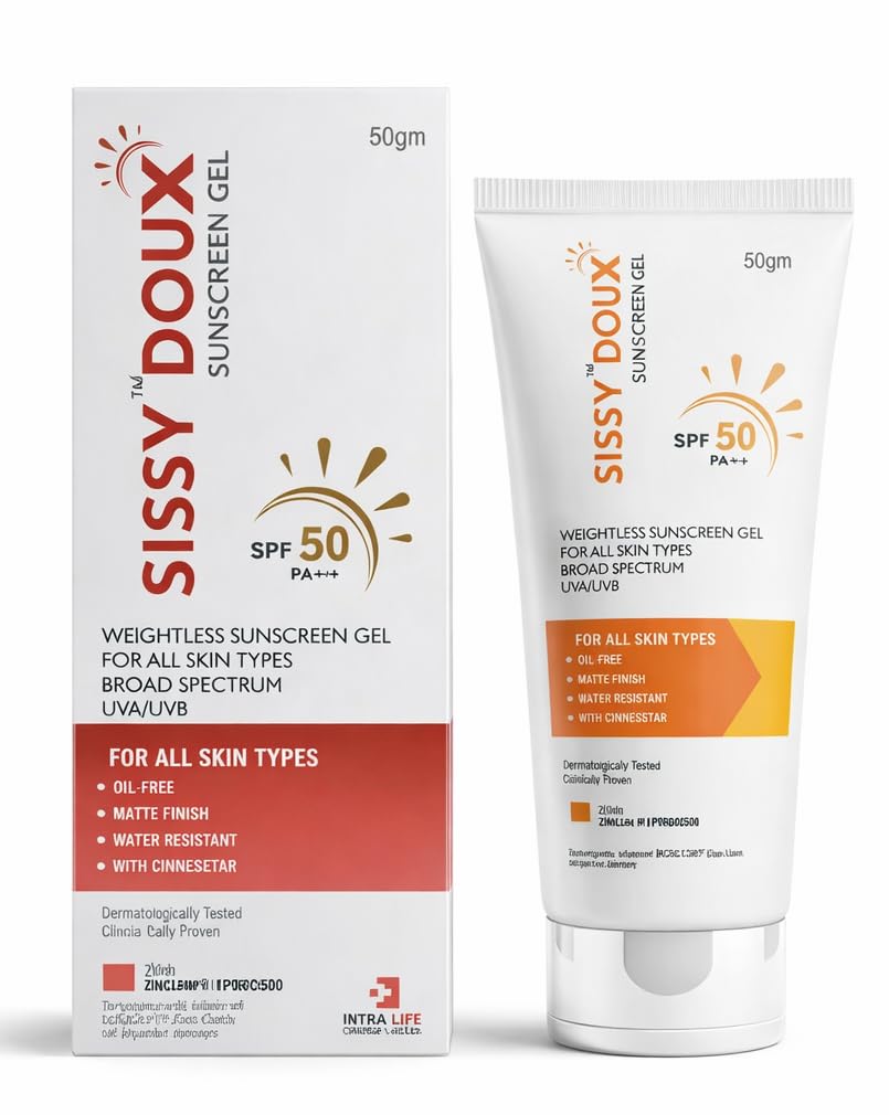 SISSY DOUX Гель-солнцезащитный SPF 50 PA+++ для лица и тела | Широкий спектр защиты UVA/UVB | Без масел, матовый финиш | Водостойкий | Легкий