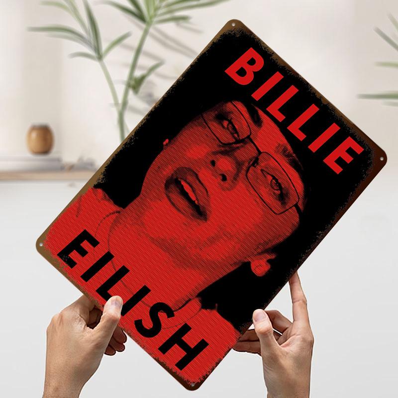 Billie Eilish In Red Poster Customized Vintage Metal Signs Wall Art Retro Tin Plaque for Office Decor Room Decoration Cozy Home