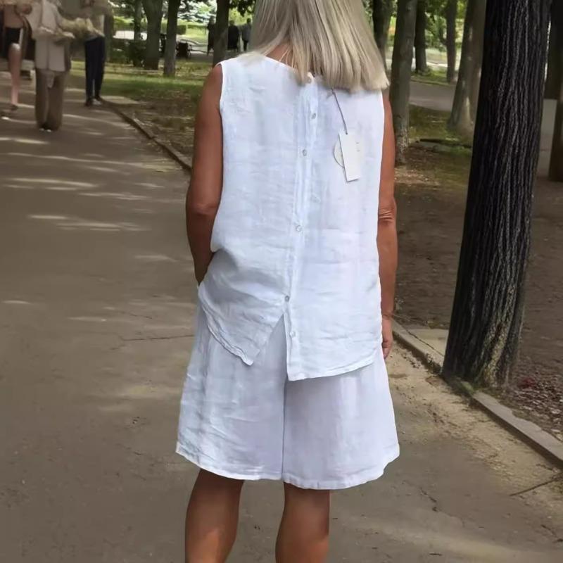 YYFS Женские модные повседневные летние весенние однотонные принтованные брюки без рукавов с круглым вырезом костюмы