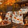 Autumn Pumpkin Flannel Throw Blanket Hello Fall Pumpkin Spice Latte Maple Leaf Thanksgiving Soft Blanket