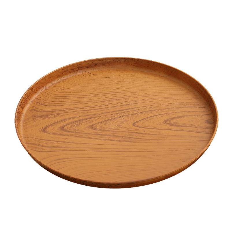 Imitation Wood Grain Tray Round Plastic Tray Dinner Tray Tea Tray Household Water Cup Storage Tray Cake Tray Fruit Tray
