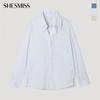 [shs Мисс] Полосатая рубашка с открытым воротником и карманом Swwstp12100