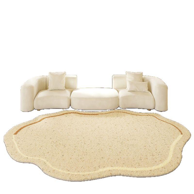 Creamy Style Irregular Shaped Area Rug Living Room Bedroom Non-Slip Washable Faux Wool Floor Mat
