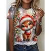 Womens Slim Fit Round Neck Short Sleeve T-Shirt With 3D Santa Claus Print Soft Cotton-Feel Fabric Casual Office Wear