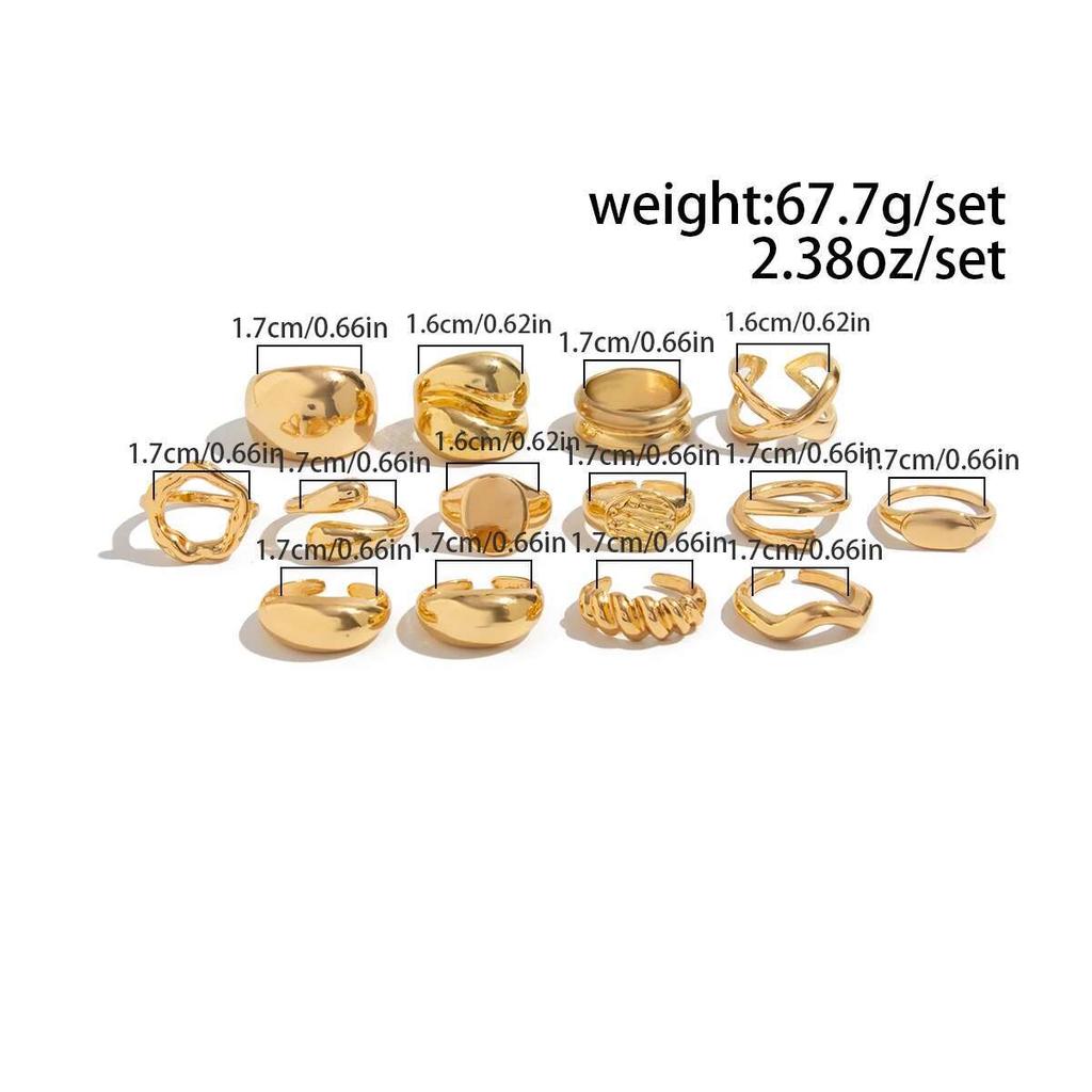 PuRui 14 шт./комплект Ретро Креативные Кольца Серебристого Цвета для Женщин Мужчин Готические Массивные Толстые Полые Кольца Открытые на Палец Регулируемые Украшения