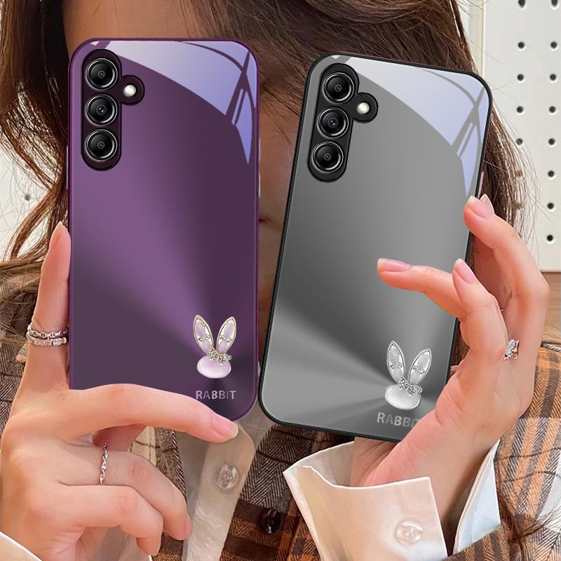 Милый светло-голубой кролик Для Samsung A73 72 71 A70 56 55 54 A53 52 51 50 42 A35 A34 33 32 31 26 25 24 23 22 30 стеклянный чехол для телефона
