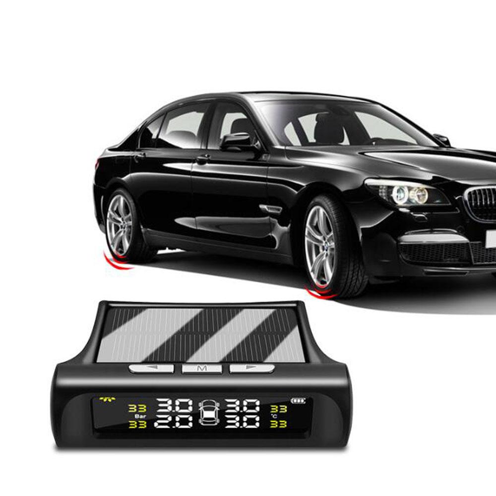 Солнечная энергия USB TPMS система контроля давления в шинах автомобиля ЖК-дисплей 4 внешних / внутренних датчика для внедорожника седан предупреждение о температуре