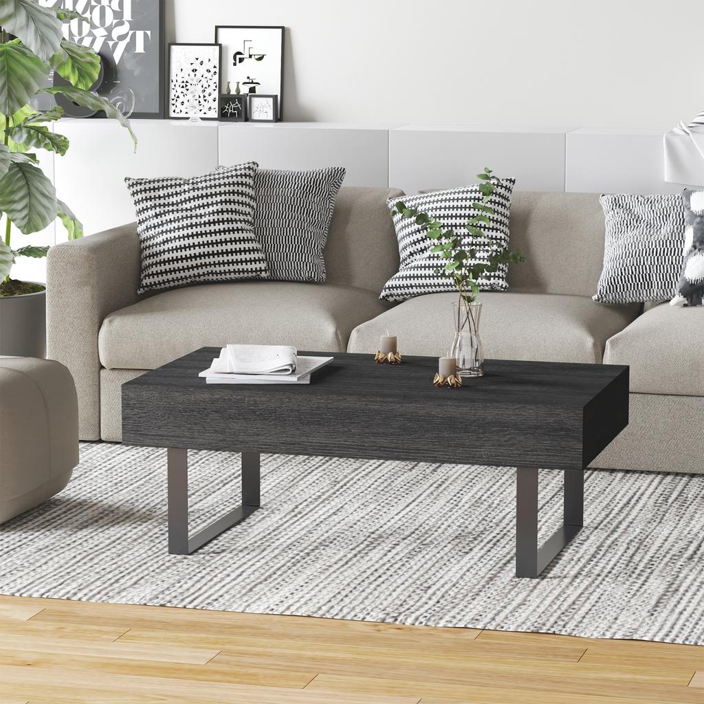 Coffee Table Living Room Table with Drawer, Modern Sofa Table with Metal Frame, Side Table, Coffee Table for Living Room 110 x 60 x 40 cm, Dark Grey