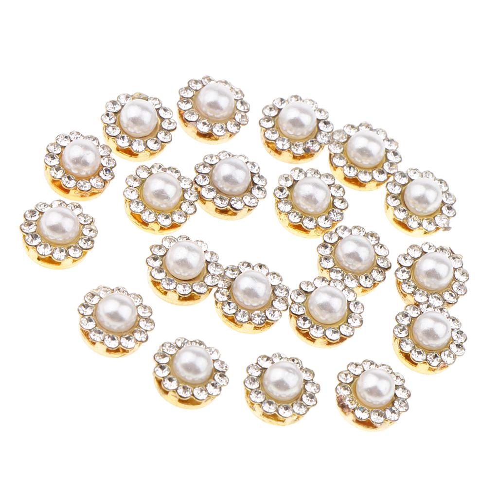 20 Pieces Faux Pearl Buttons Rhinestone Embellishments Flatback for DIY 12mm
