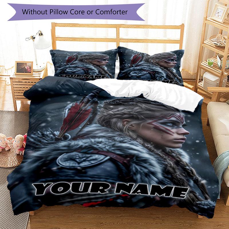3pcs Custom Name Warrior's Journey Bedding Set Printed Bedding Set Duvet Cover Closure Includes 1 Duvet Cover & 2 Pillowcases Bedroom Decor