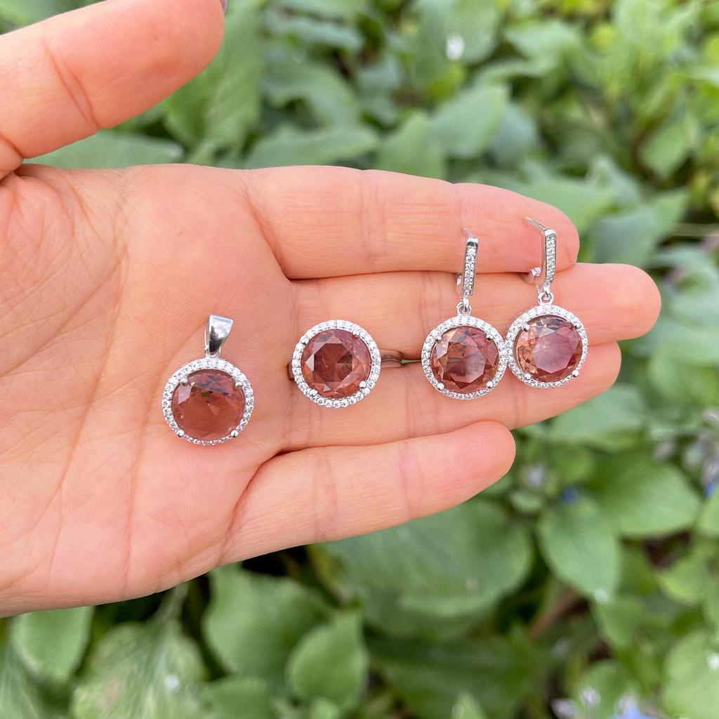 Комплект серебряных украшений из султанитового камня 12 мм, комплект ювелирных изделий с изменяющим цвет камнем, серьга из султанита + кольцо + кулон + ожерелье, турецкая диаспора