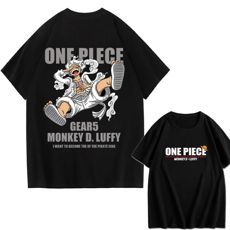 2026 ONE PIECE Зоро Луффи Gear Печатная Свободная Хлопковая Футболка с Коротким Рукавом Летний Стиль Хлопок Унисекс Одежда Хип-Хоп Уличная Одежда Оверсайз Футболка