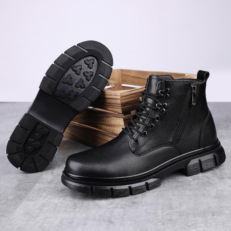 Боковая молния мужская обувь для ходьбы на открытом воздухе осень-зима высокие ботинки усиленные универсальные повседневные теплые плюшевые меховые мотоциклетные ботинки