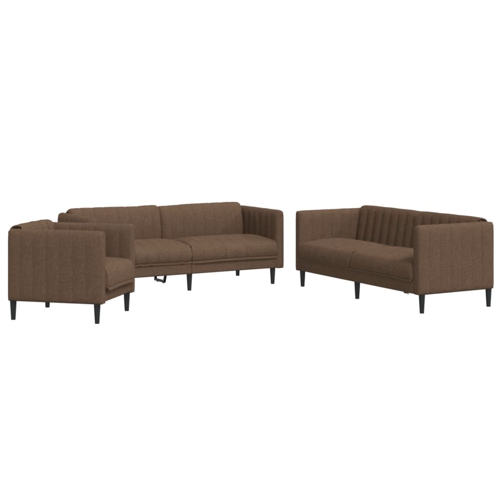 3 Piece Sofa Set Brown Fabric