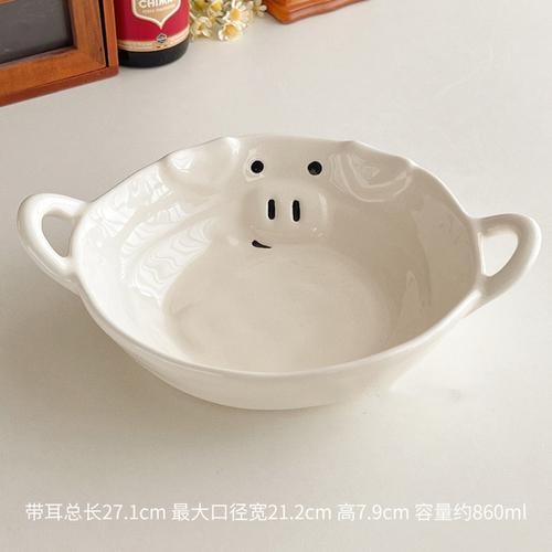 Необычная керамическая миска Милый маленький медведь и свинья Керамическая посуда Миска для завтрака с мультяшными хлопьями Йогуртовая миска Бытовая бинауральная миска