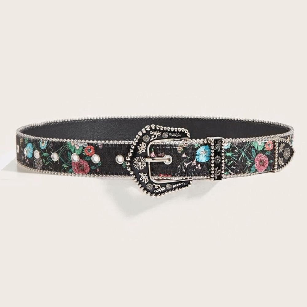 Flower Floral Belt Printed Retro Waistband Personality PU Leather Waistband Party
