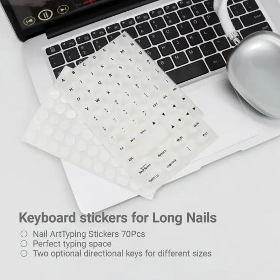 Yousheng 70 Pcs Keyboard Sticker for Long Nails Universal Nail Art Keyboard Bubbles Self-Adhesive Silicone Typing Keycaps for Office Girls Gaming