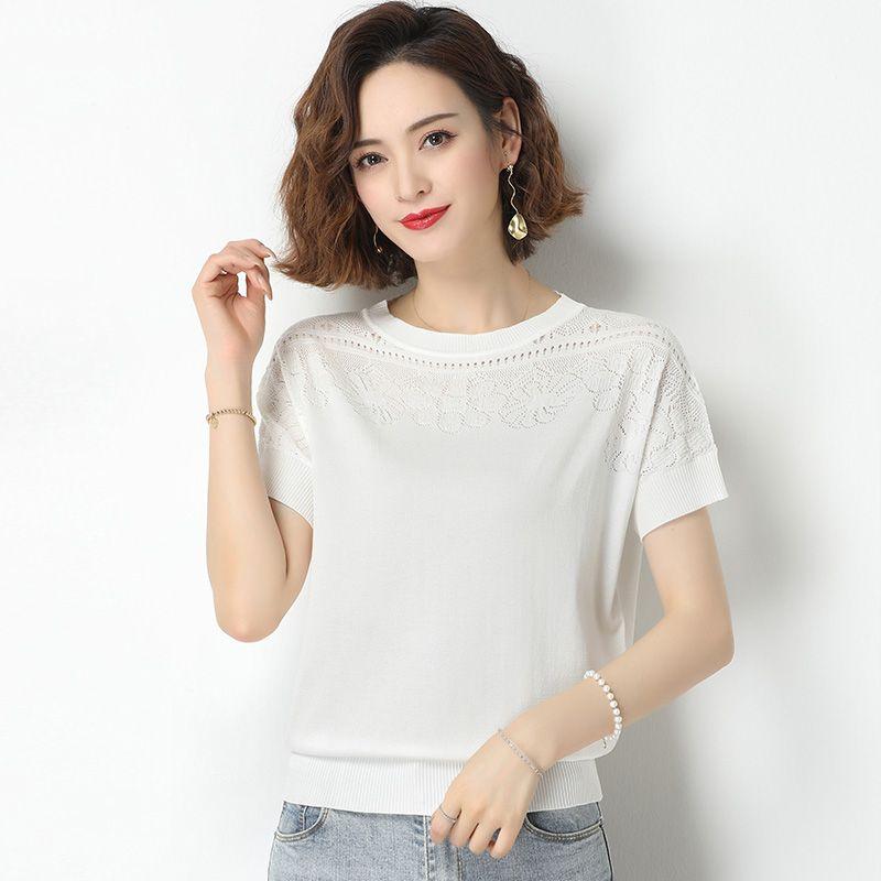 Женская трикотажная рубашка Ice Silk, футболка с короткими рукавами, летний новый дизайн, универсальный топ