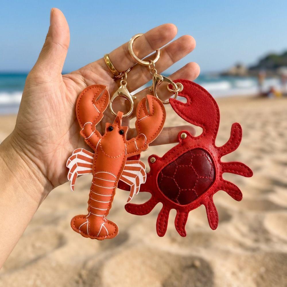 Cute Pu Crab Keychain Summer Bag Charm Multi-color Pu Leather Lobster Pendant Bag Ornament