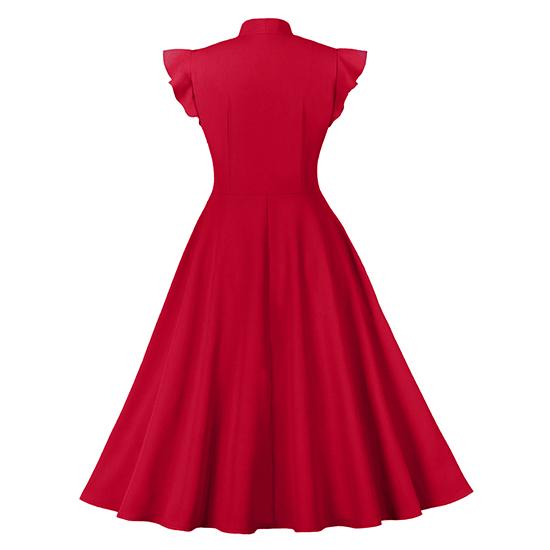 Spring and Autumn European and American Fashion Women's Dress with Waist Strap and Lotus Leaf Sleeves, Large Swing Retro Dress