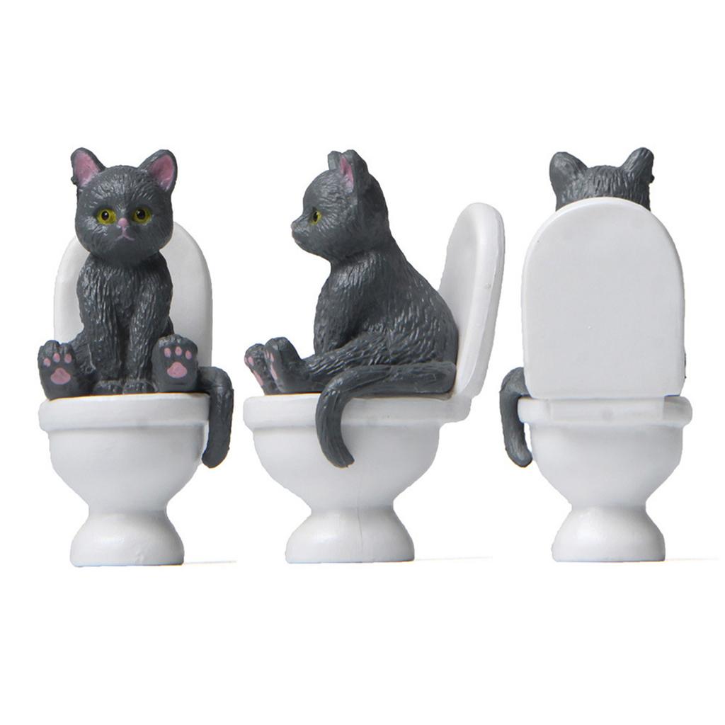 Мини-статуэтки кошек, украшения, фигурки кошек из смолы, сидящих на унитазе, миниатюрный декор, животные, садовые скульптуры, украшения
