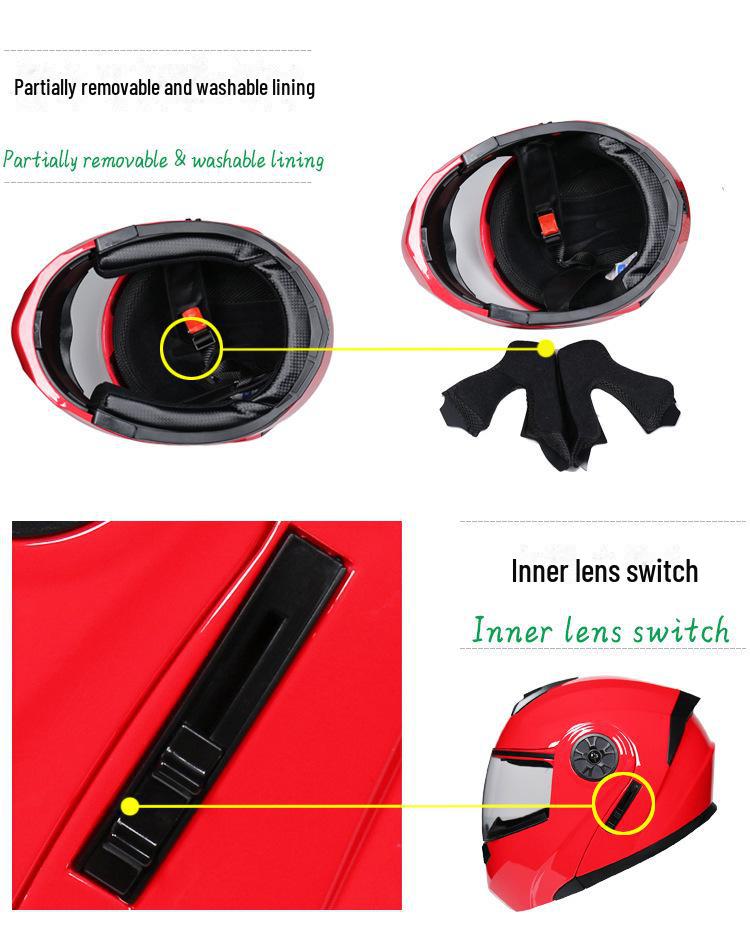 ORZ Double Lens Flip-Up Electric Car Helmet - Anti-Fog, Unisex, Four Seasons, Semi-Motorcycle
