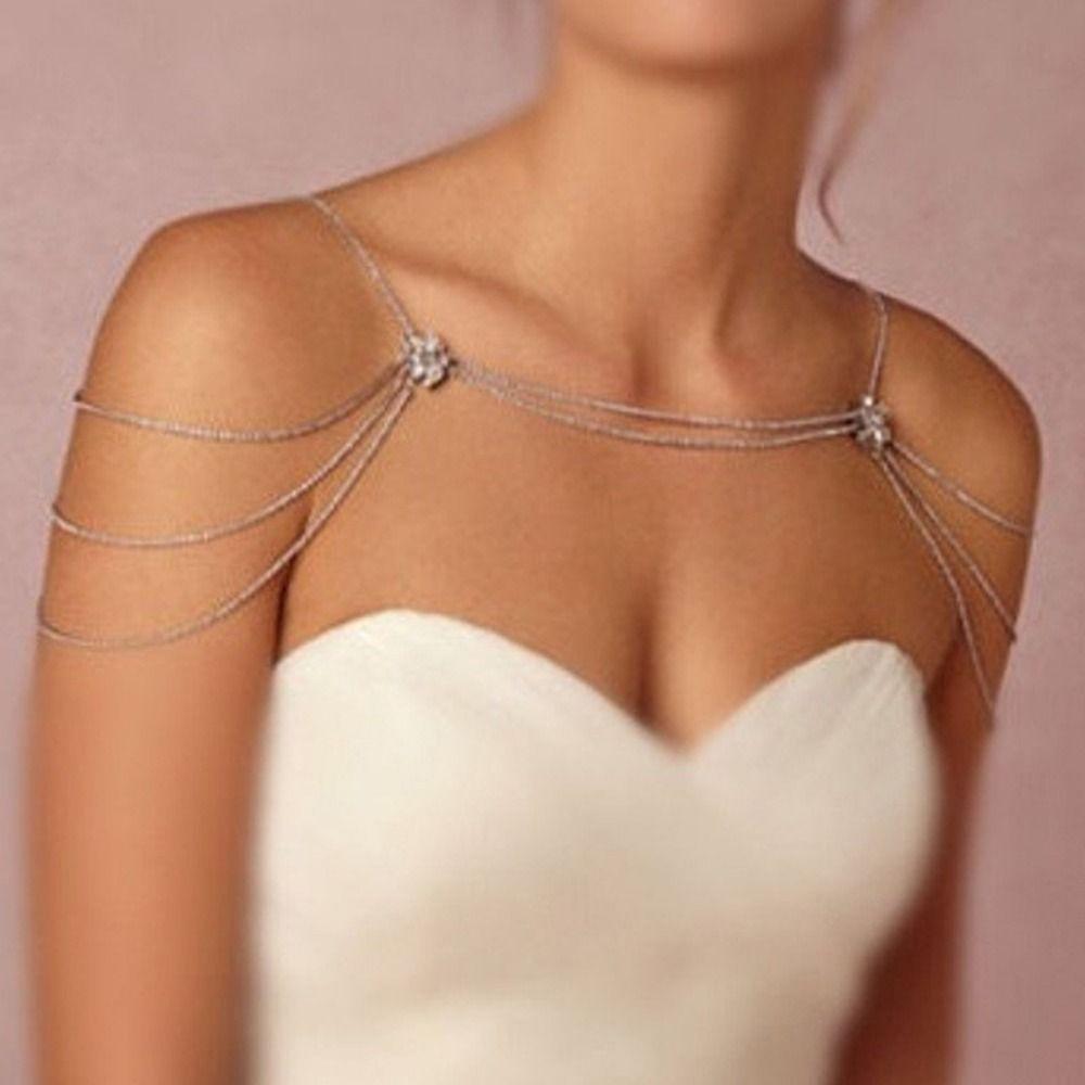 Luxury Bling Body Chain Water Drop Rhinestone collarbone chain Gift Women's Shoulder Chain  Bridal