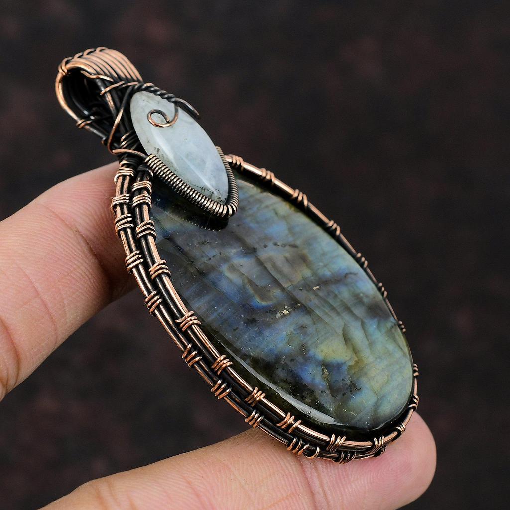 Labradorite Pendant Copper Wire Wrapped Gemstone Pendant Rainbow Moonstone Jewelry Handmade Pendant Gift For Mother Unique Copper Jewelry