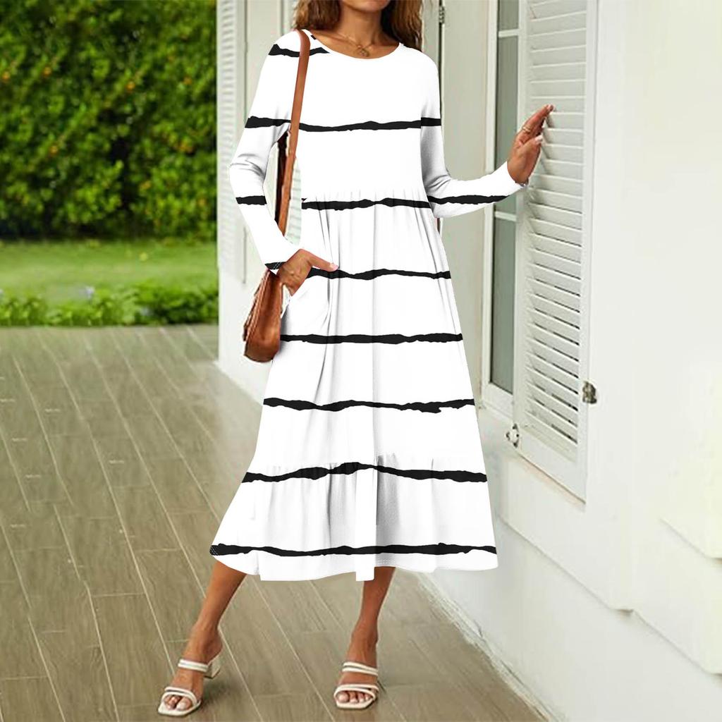 Женское повседневное платье с принтом, весенние платья с круглым вырезом и длинным рукавом