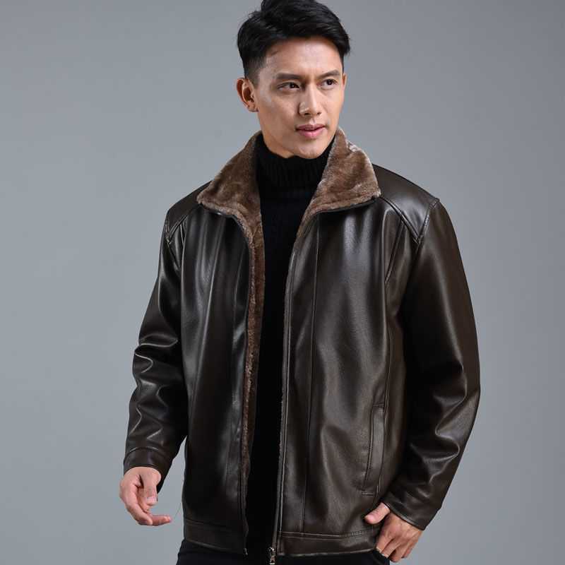 Папина кожаная куртка плюс бархатная и утолщенная мужская зимняя куртка Зимняя мужская повседневная кожаная куртка среднего возраста для людей среднего и пожилого возраста